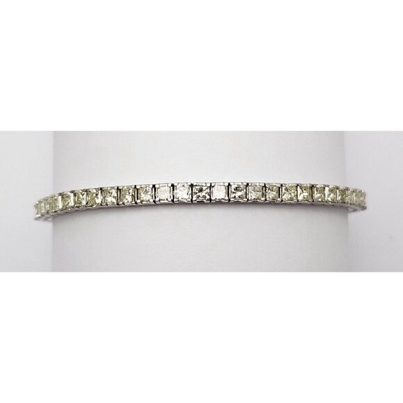 14K Solid White Gold Designer Princess Cut Diamond Tennis Link Bracelet 7.25" L - Picture 6 of 16